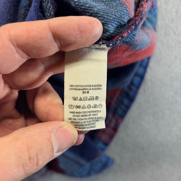 Free People Womens Flannel Blue XS/TP Plaid Oversized Long Sleeve Cat Eye Button - Picture 7 of 8